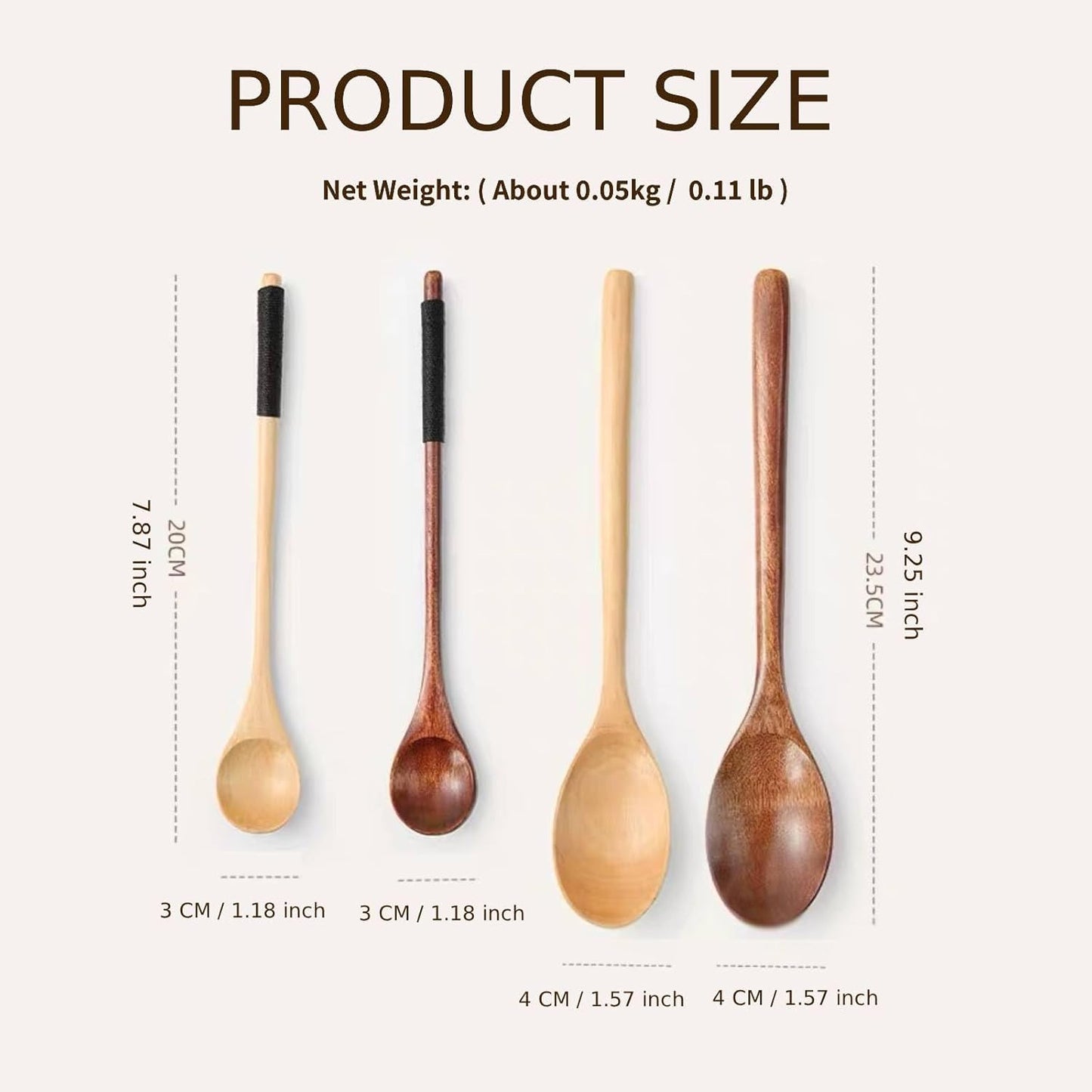Juego de 4 cucharas de madera para mezclar y comer