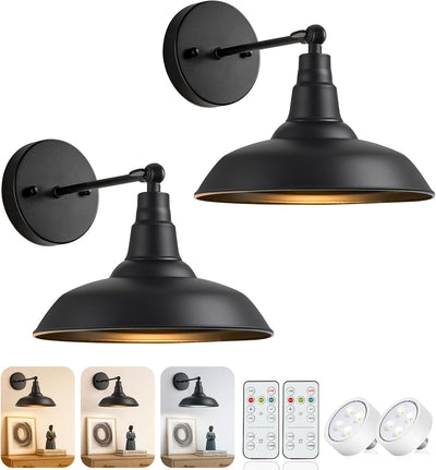 2 Apliques Pared Vintage Negro Inalámbrico Control Remoto