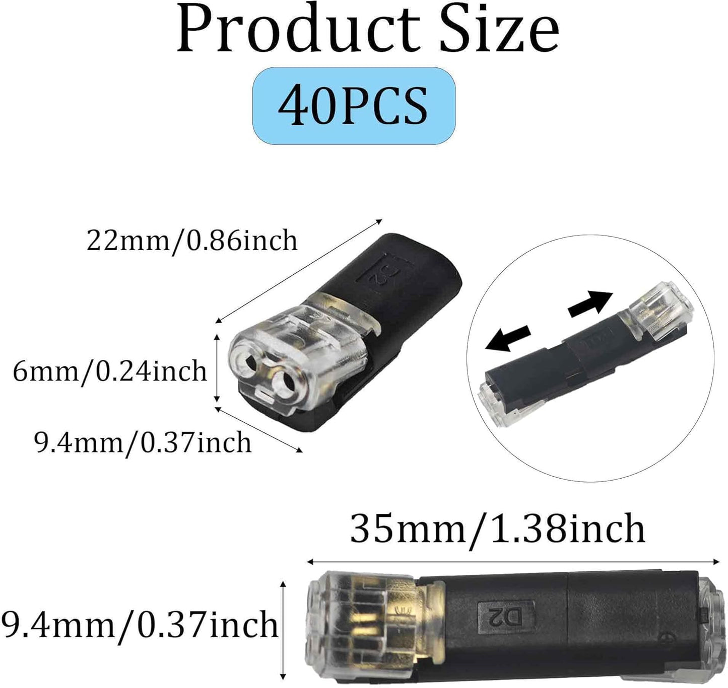 Conector doble cable LED 2 pines con hebilla 40 uds