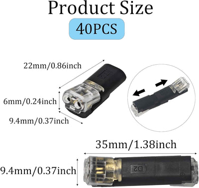 Conector doble cable LED 2 pines con hebilla 40 uds