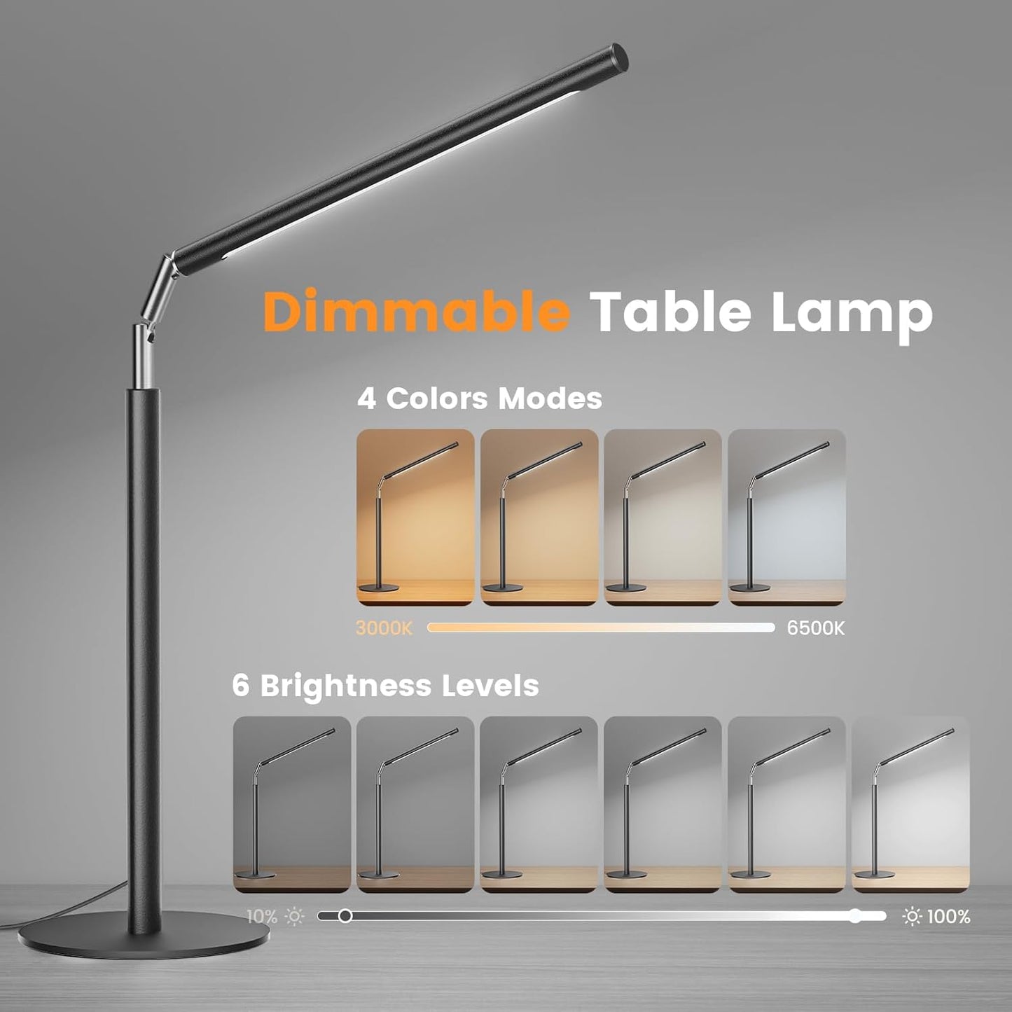 Lámpara escritorio LED metal 16pulg regulable 1200lm moderna