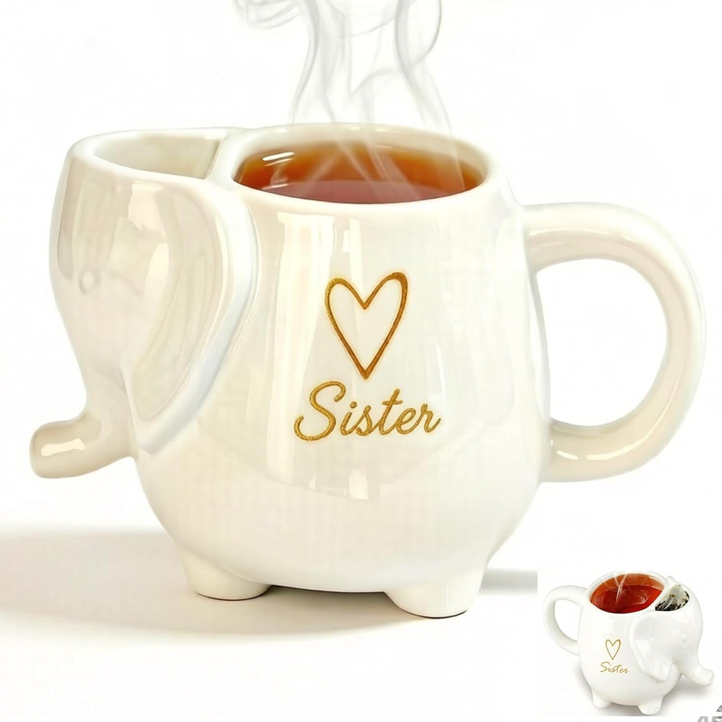Taza elefante corazón mamá cerámica blanca 15oz con soporte