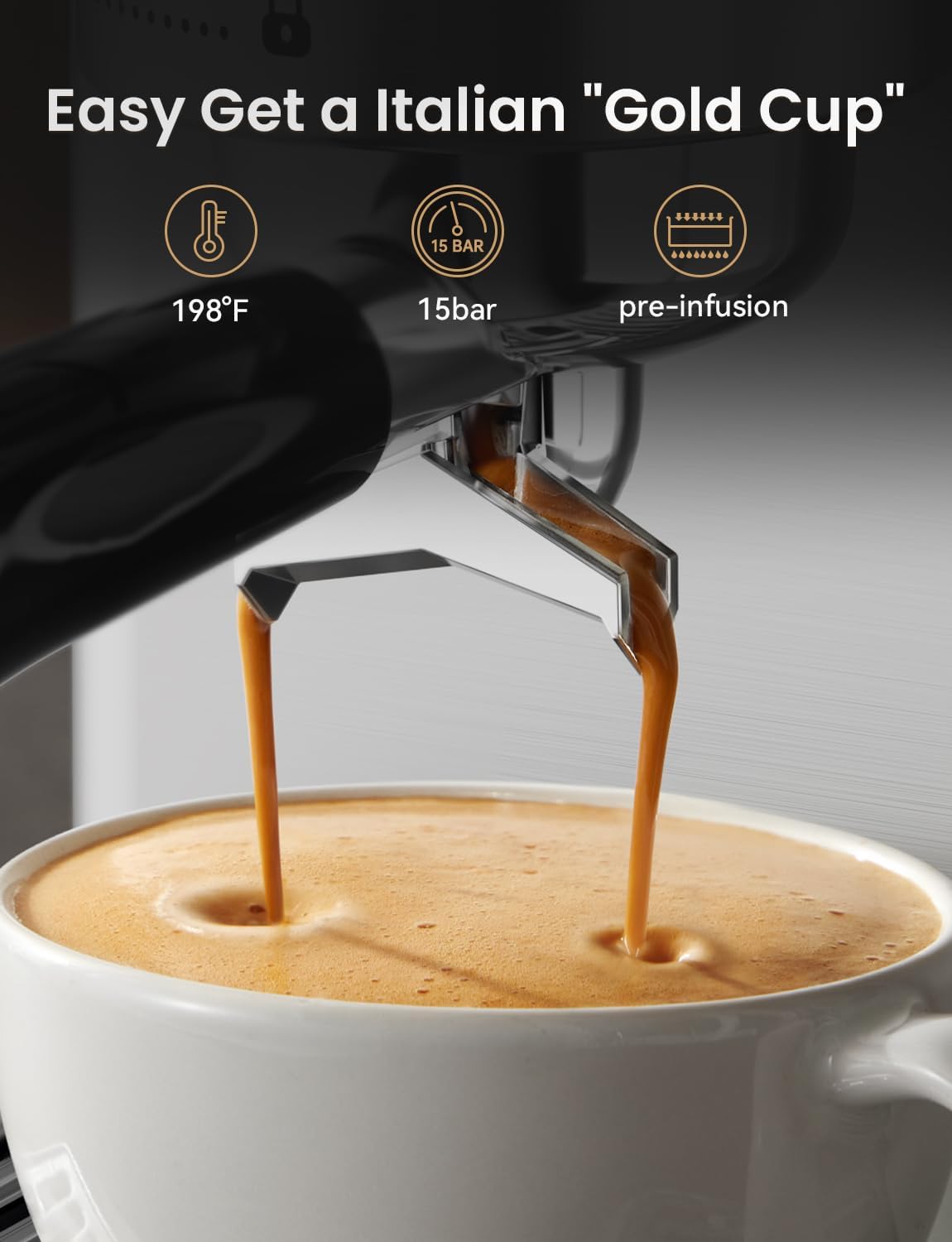 Molinillo café espresso 2 en 1 acero inox 15 bar con medidor