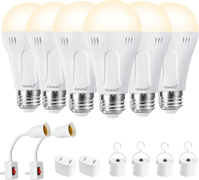 Bombillas LED recargables A19 E26 9W 3000K paquete 6