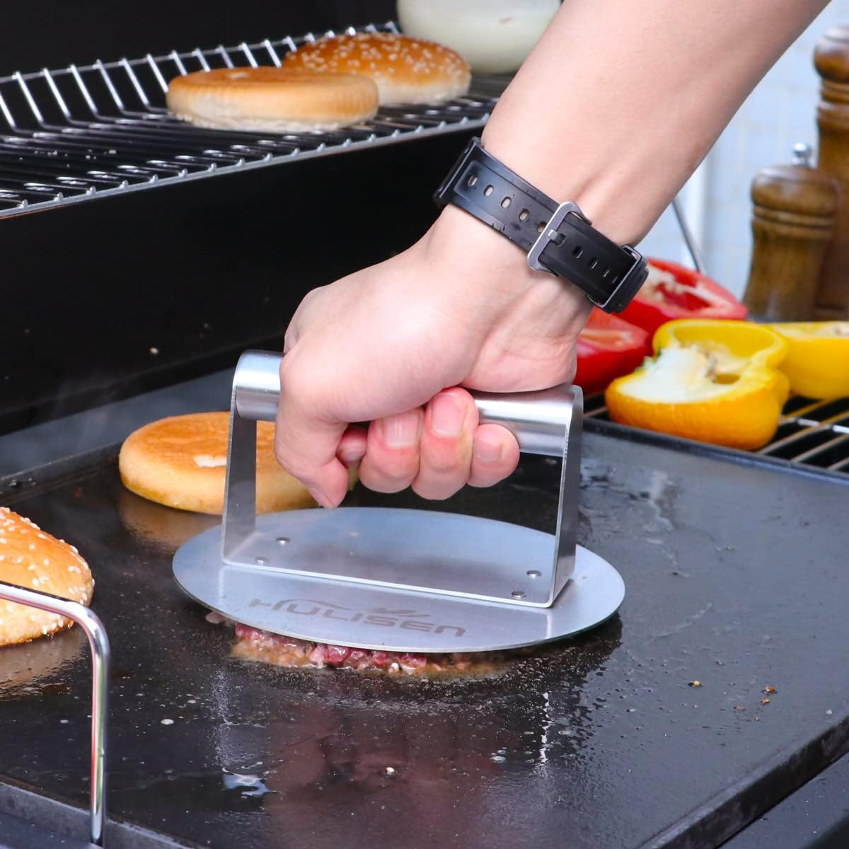 Prensa hamburguesas acero inox 15.7cm kit profesional