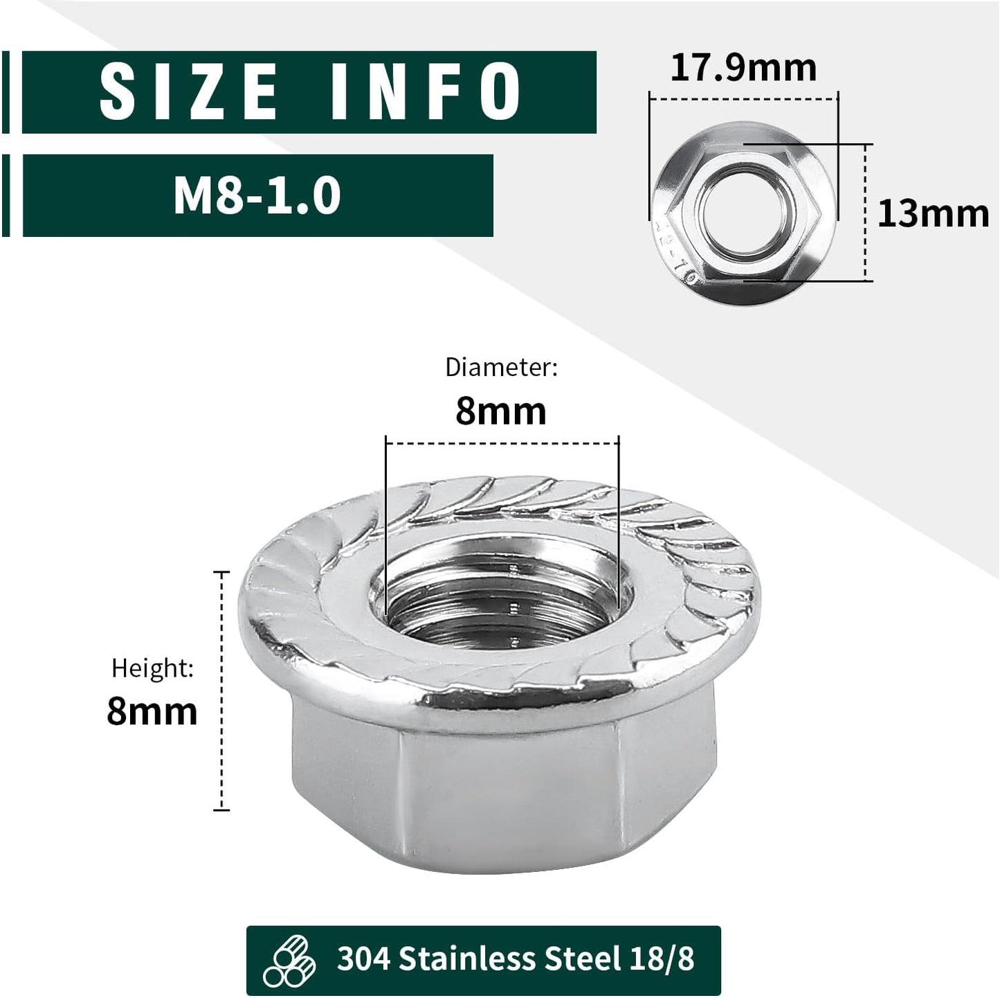 Tuercas dentadas M8 UNF acero inox 304 pack 25