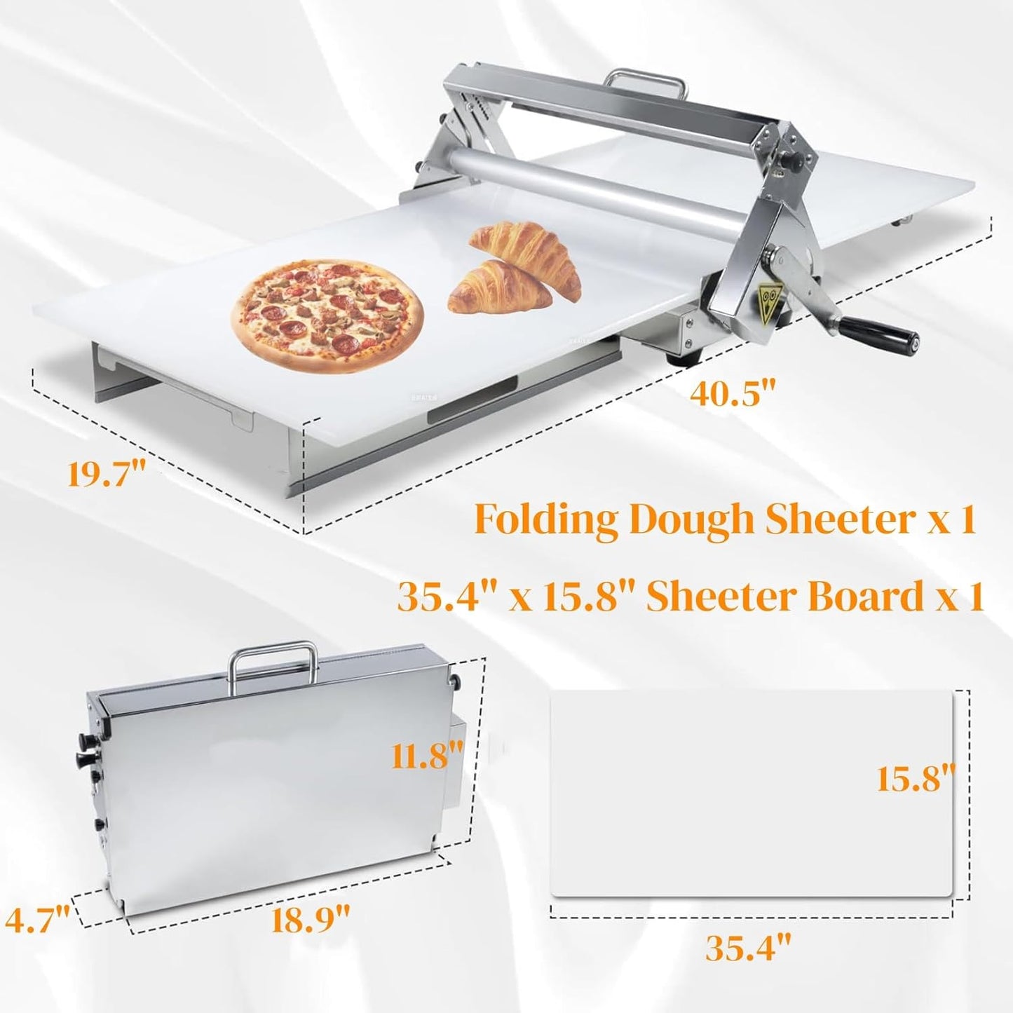 Laminadora plegable 15.8pulg acero inox ajustable para masa