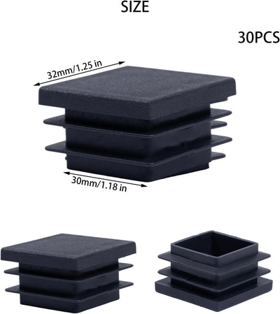 30 Tapones Plástico Cuadrados 1-1/4pulg Protectores Piso Negro