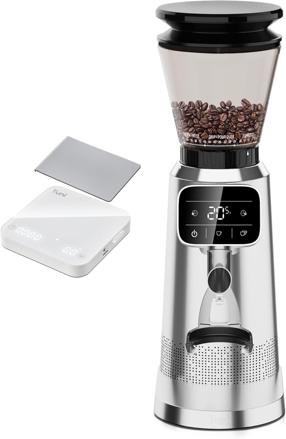 Molinillo de café con rebabas cónicas de astilla G2 y escala digital blanca