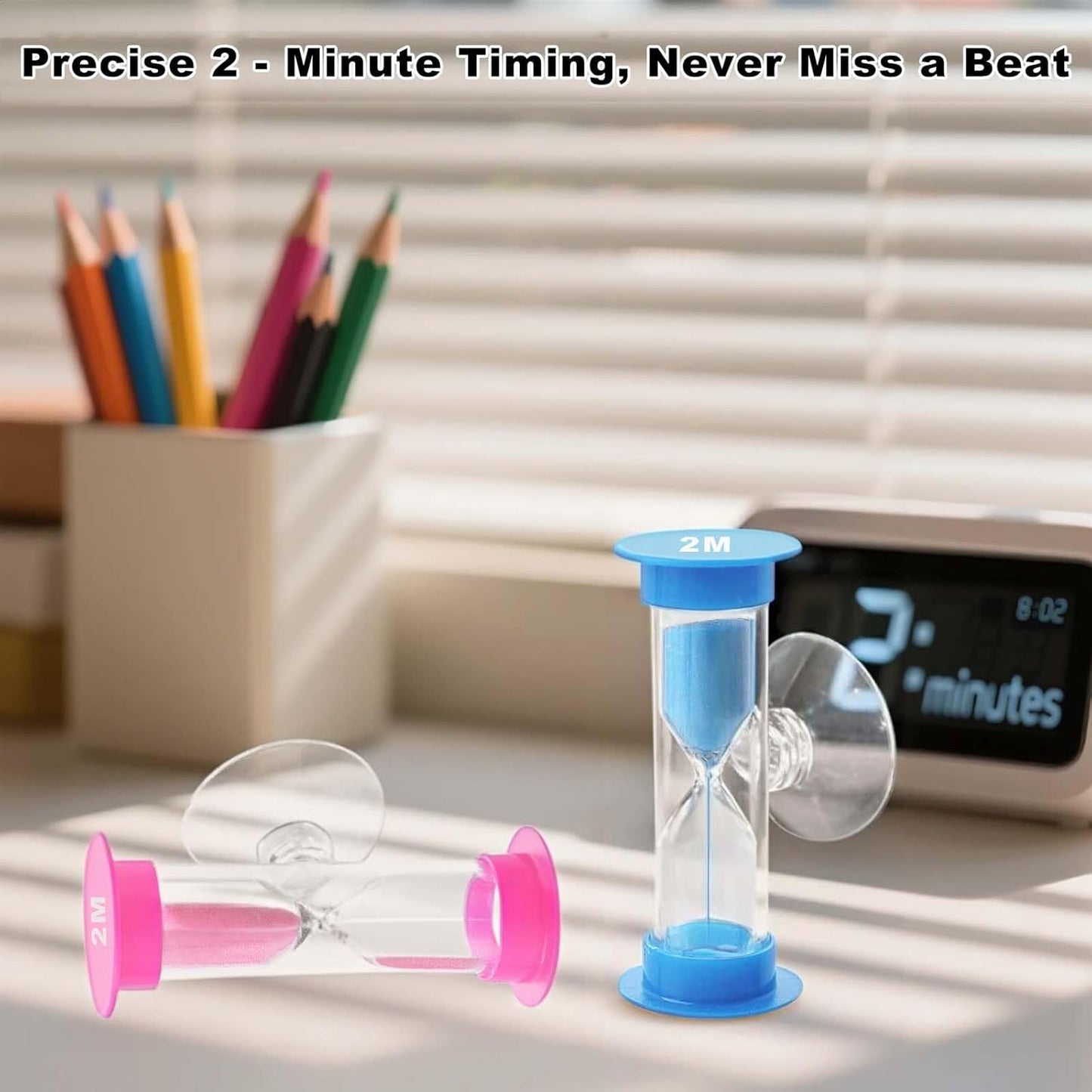Reloj de arena de 2 minutos con ventosa acrílico rosa para cepillo de dientes