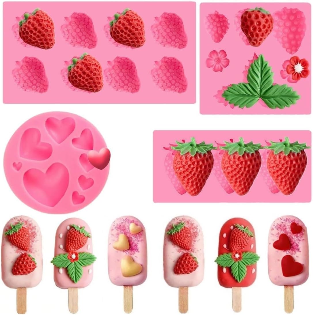 Moldes de silicona antiadherentes con forma de fresa para decorar pasteles y cupcakes