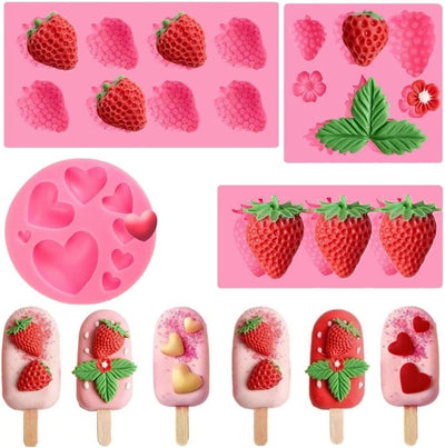 Moldes de silicona antiadherentes con forma de fresa para decorar pasteles y cupcakes