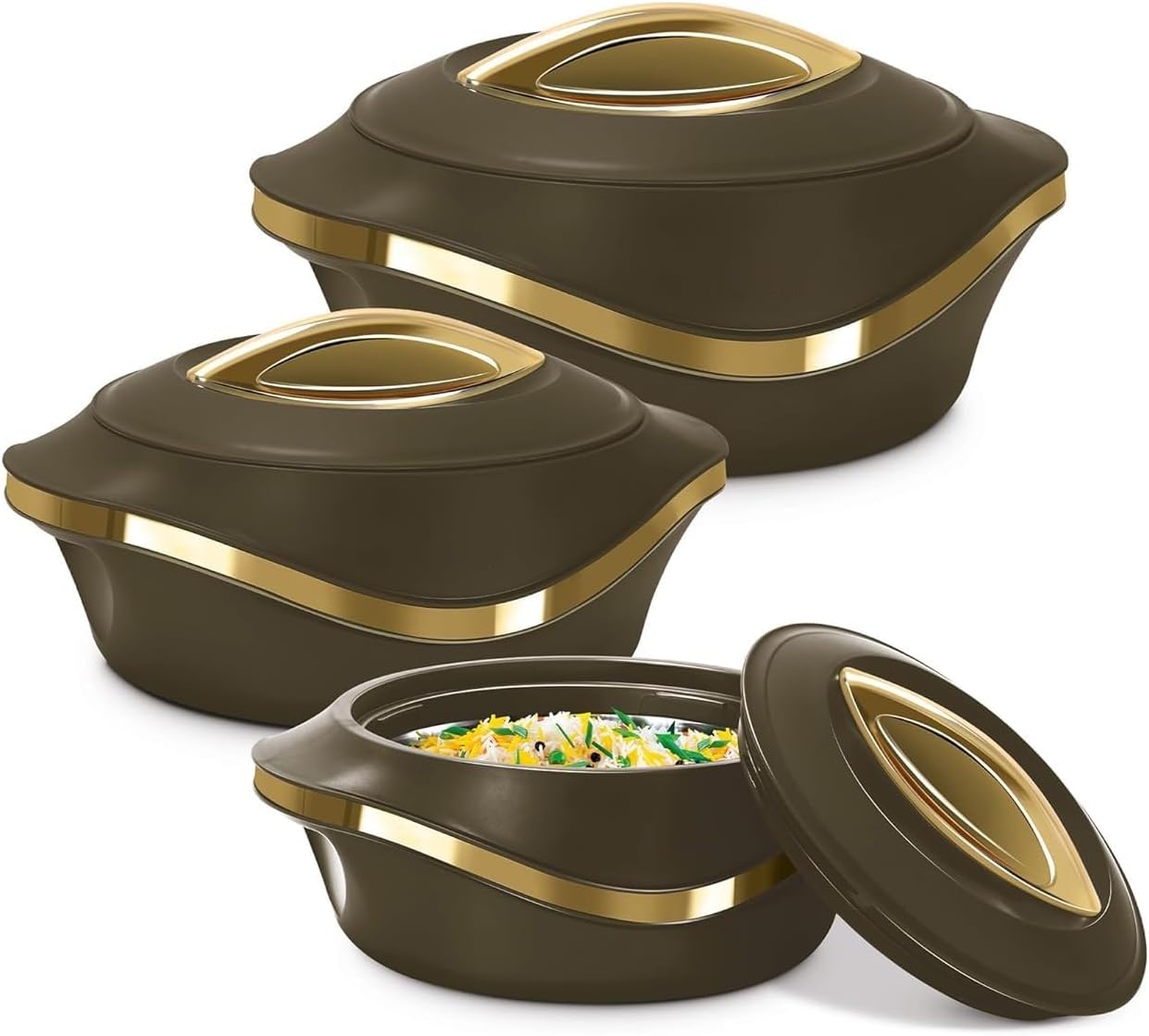 Cazuela acero inox set 3 marrón 15.4-42.9oz