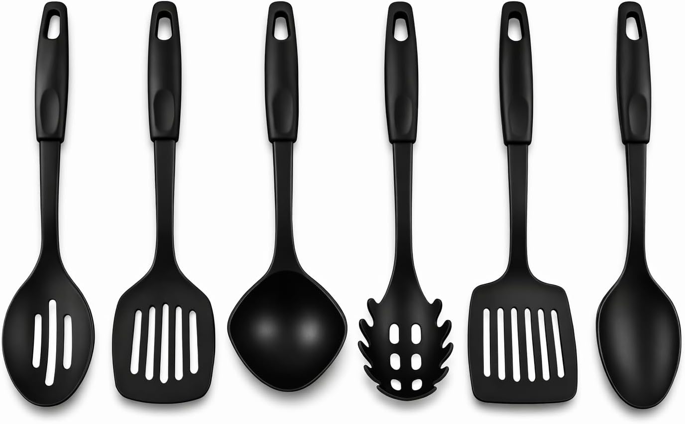 Juego de utensilios de cocina de silicona negros antiadherentes sin BPA