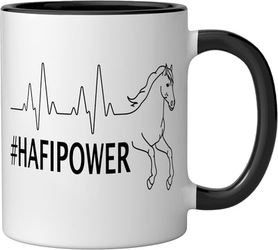 Taza cerámica Hafipower Heartbeat Haflinger negra/blanca