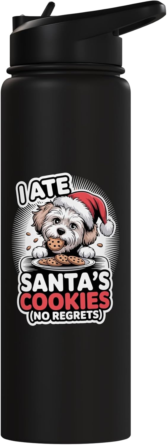 Botella de agua acero inoxidable aislada para perros Maltipoo navidad
