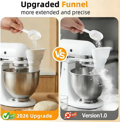 Embudo de harina sin ensuciar para batidora KitchenAid con cepillo y cuchara, canal de silicona plegable KSM150
