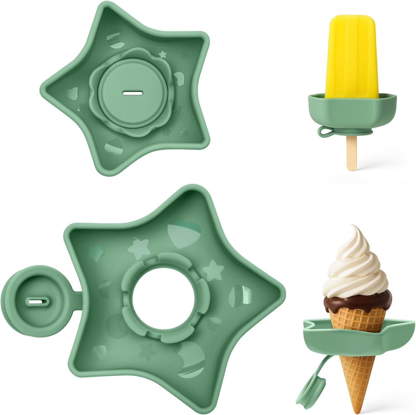 Soportes silicona paletas estrella 2 en 1 para niños sin BPA verde