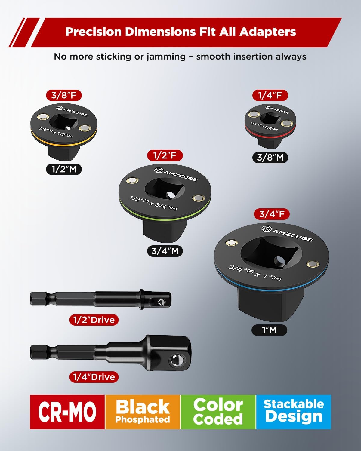 Set Adaptadores Impacto Cr-Mo Color 1/4-1"