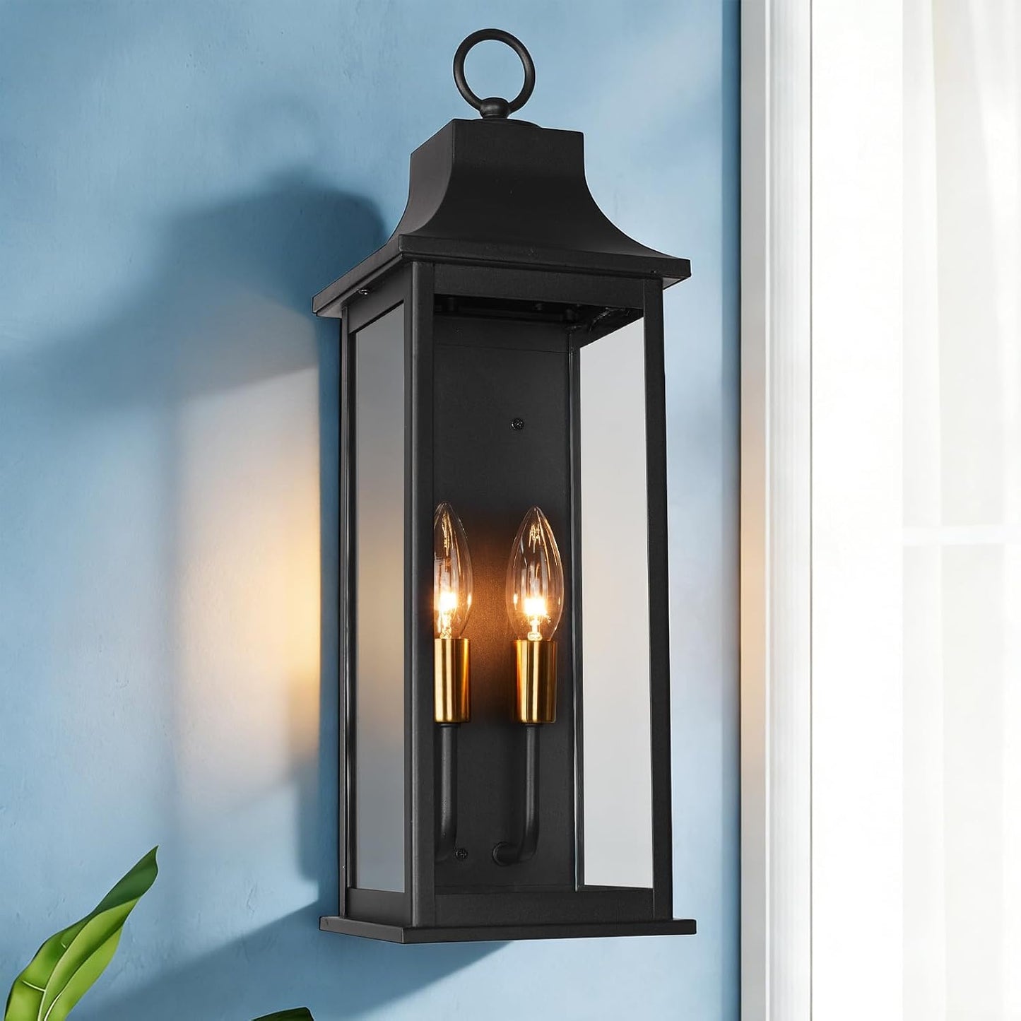 Farol pared exterior 20pulg 2 luces enchufe dorado