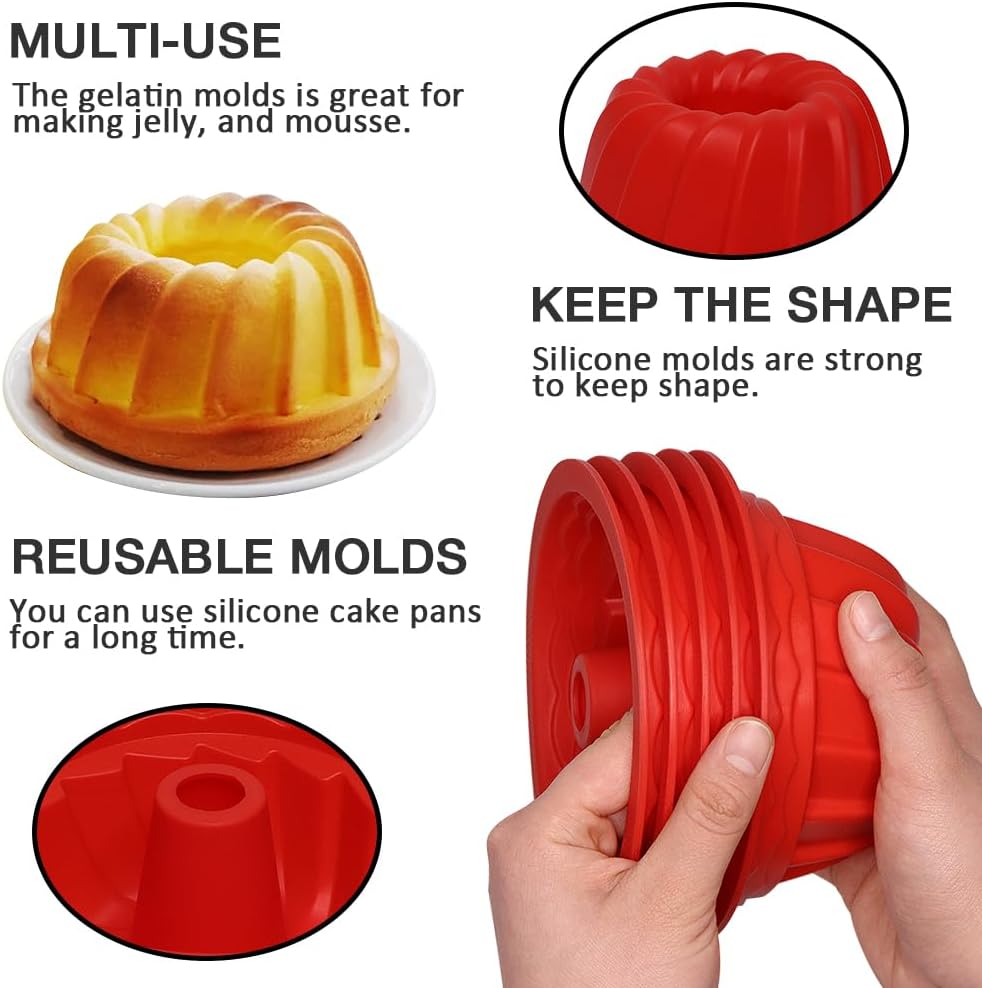 Molde de silicona estriado 6 pulgadas, 5 moldes de gelatina roja reutilizables