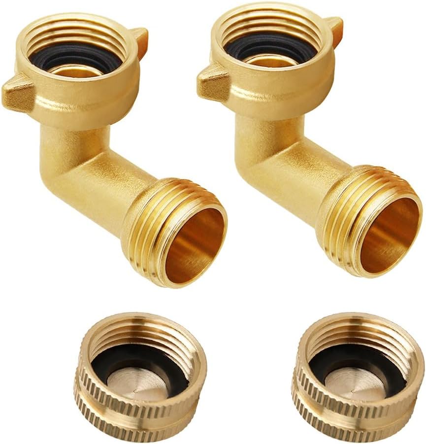 Manguera jardín 3/4pulg conector latón 90grados tapas hembra set 2
