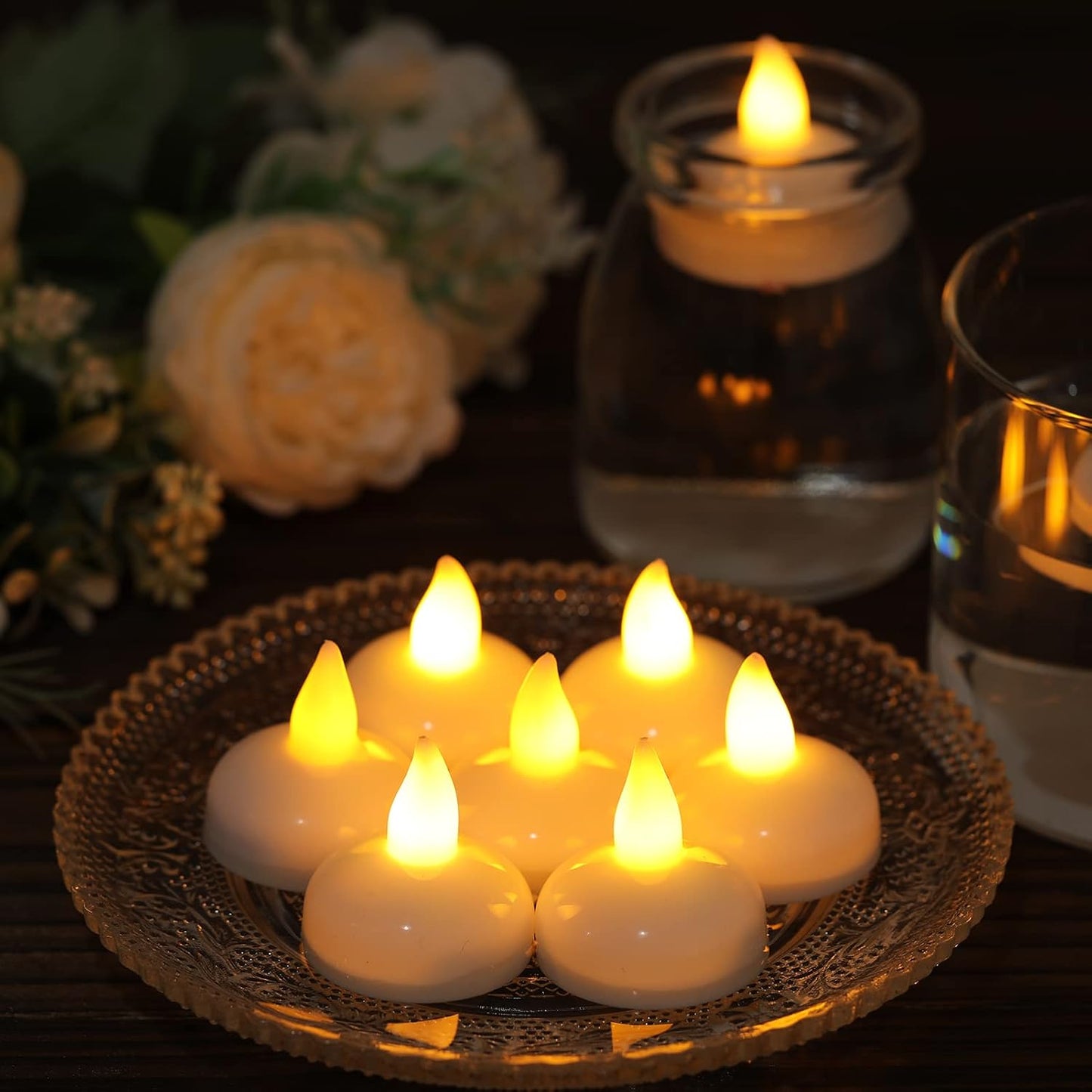 12 Velas Flotantes Parpadeantes Sin Llama Amarillo Cálido