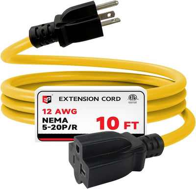 Cable extensión exterior 10 pies enchufe T-Blade 20A 250V amarillo