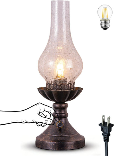 Lámpara mesa vintage vidrio agrietado interruptor perilla giratoria