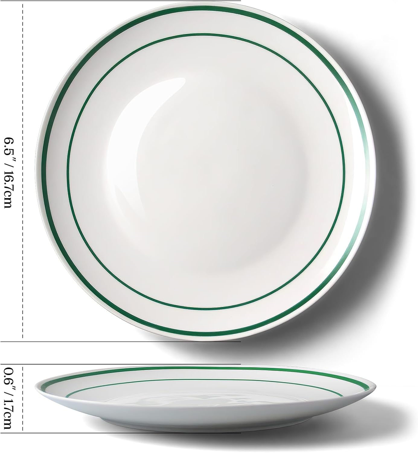 Set 6 Platos Postre Porcelana Verde Blanco 6.5pulg Apilable