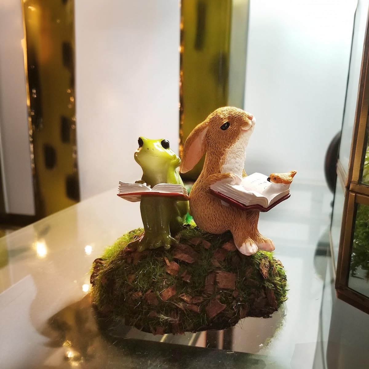 Figuras rana y conejo para jardín en miniatura