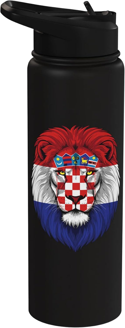 Botella de agua acero inoxidable con bandera de Croacia y león