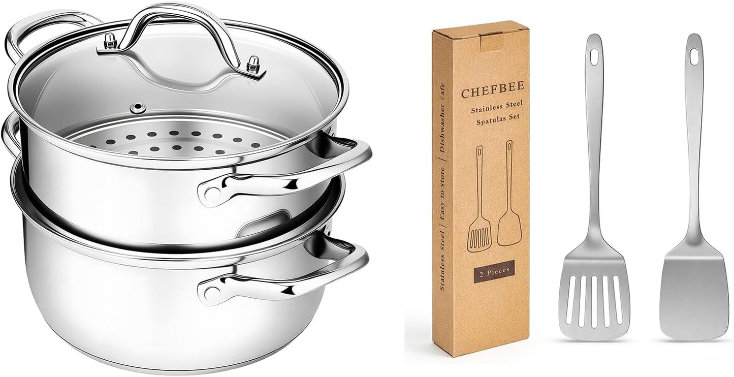 Sartén de acero inoxidable Chefbee 3.2QT con 2 espátulas de metal