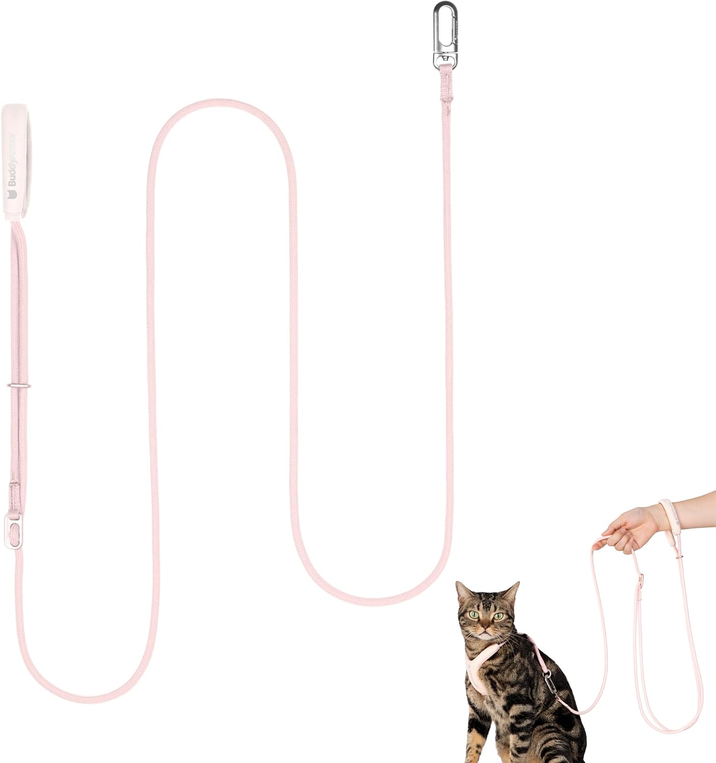Correa gato manos libres ajustable 4.1-7.2pies asa acolchada rosa