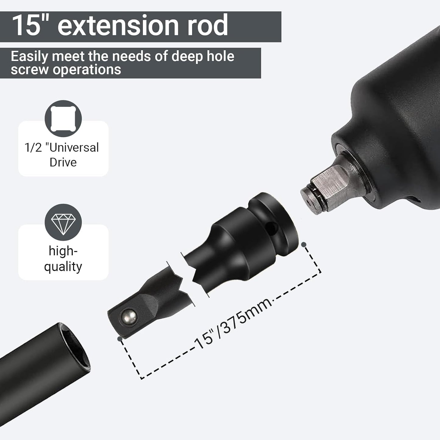 Extensión impacto 1/2pulg acero Cr-Mo 15pulg