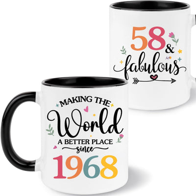 Taza café cumpleaños 58 años mujer negra y blanca 11oz