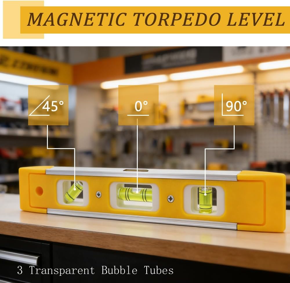 Nivel torpedo magnético 9 pulg con viales 45/90/180gr