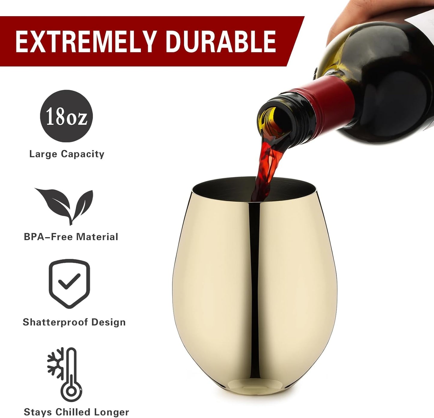 Set 4 Copas Vino Doradas Acero Inox Sin Tallo