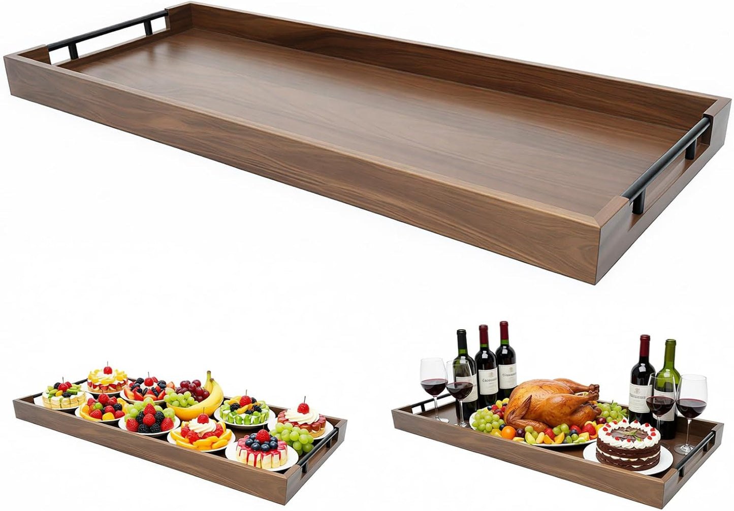 Bandeja acacia 32x12pulg mango metal para queso carne