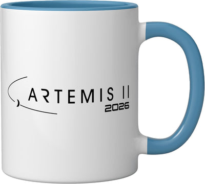 Taza de cerámica Artemis II espacio lunar color azul y blanco