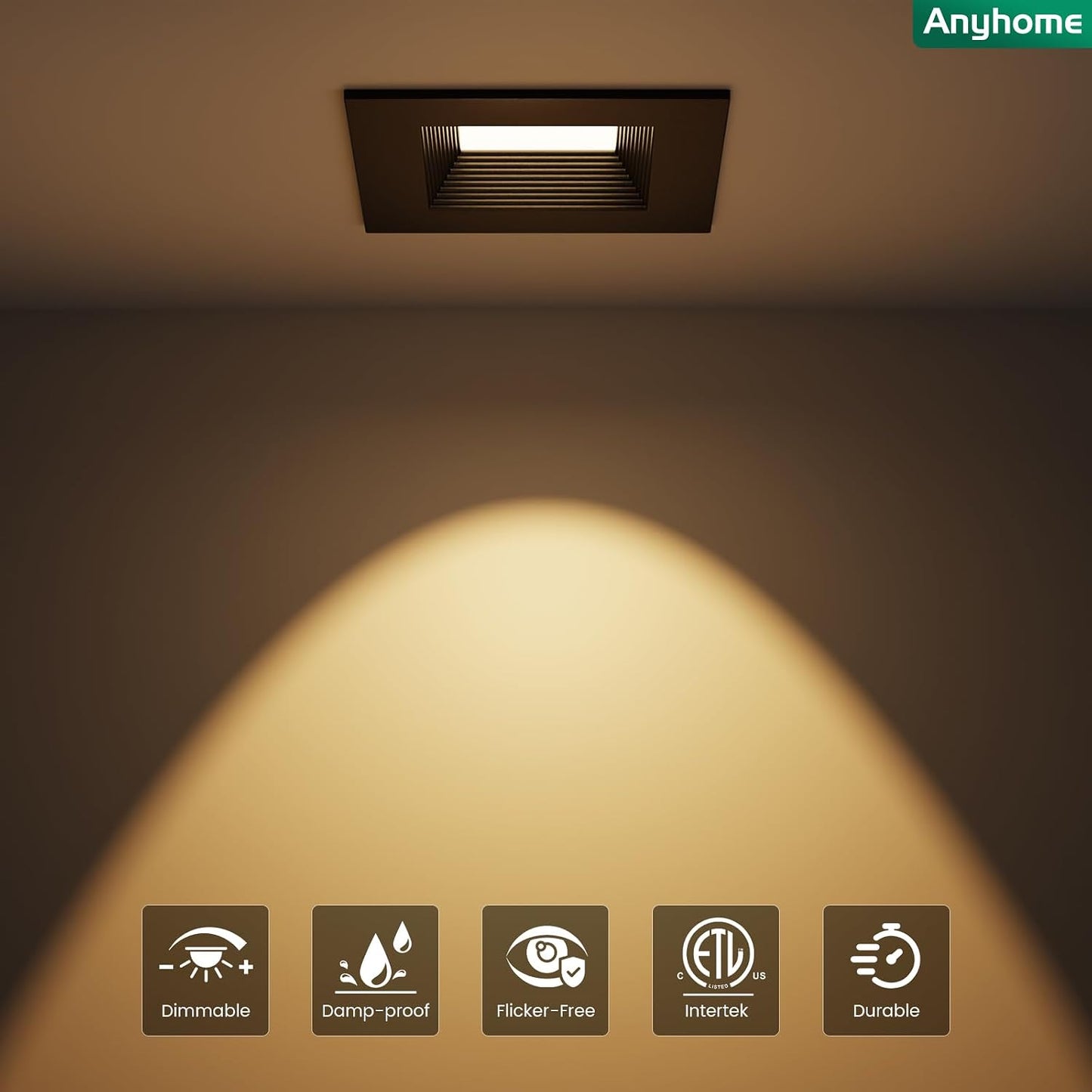 Luces LED empotrables cuadradas 4pulg negras 9W 800LM
