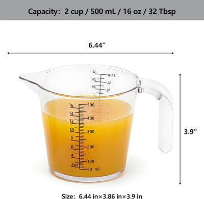 Taza medidora de plástico con asa 2 tazas para cocinar