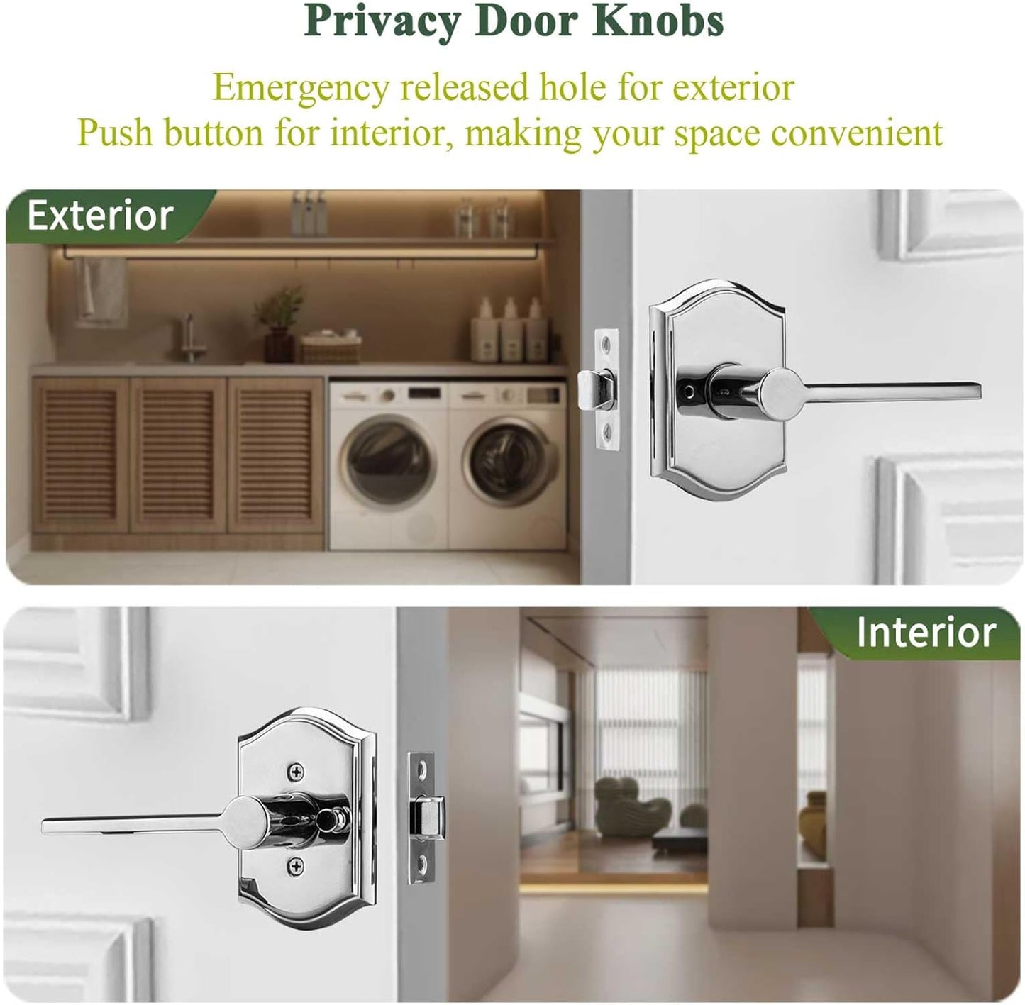 Manijas puerta baño dormitorio cromadas con cerradura empuje