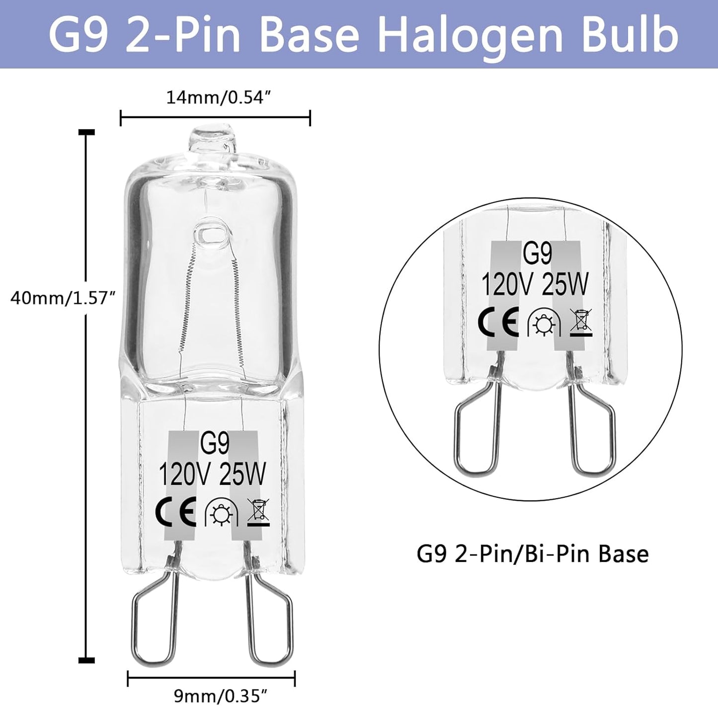 Bombilla G9 halógena 25W 120V blanco cálido repuesto
