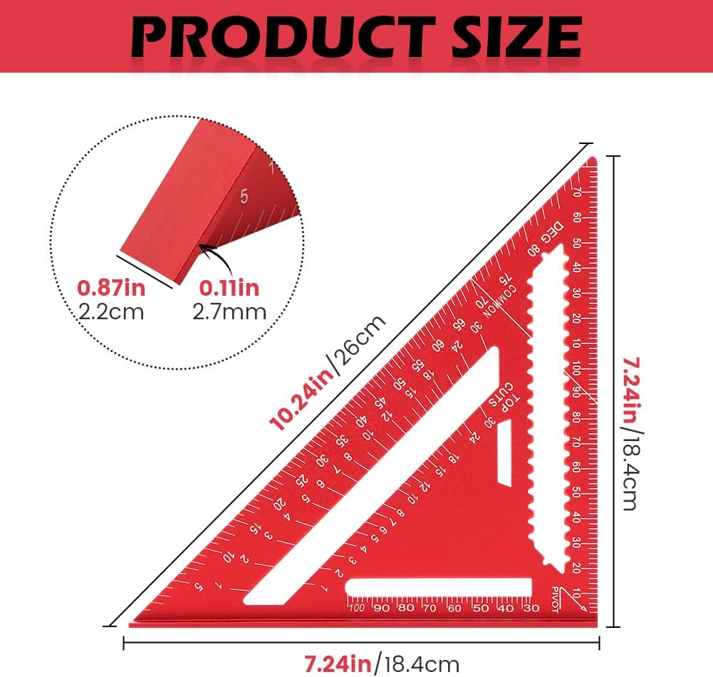 Carpintero cuadrado aluminio 7pulg regla triangular color rojo