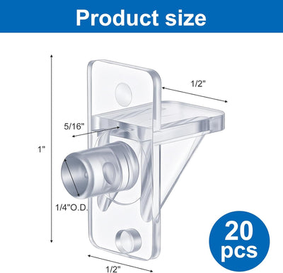 20 Clavijas Plástico Soporte Estante 1/4pulg Clips Transparentes