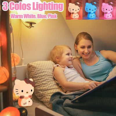 Luz Nocturna Gatito Niños 3 Colores LED Recargable Táctil