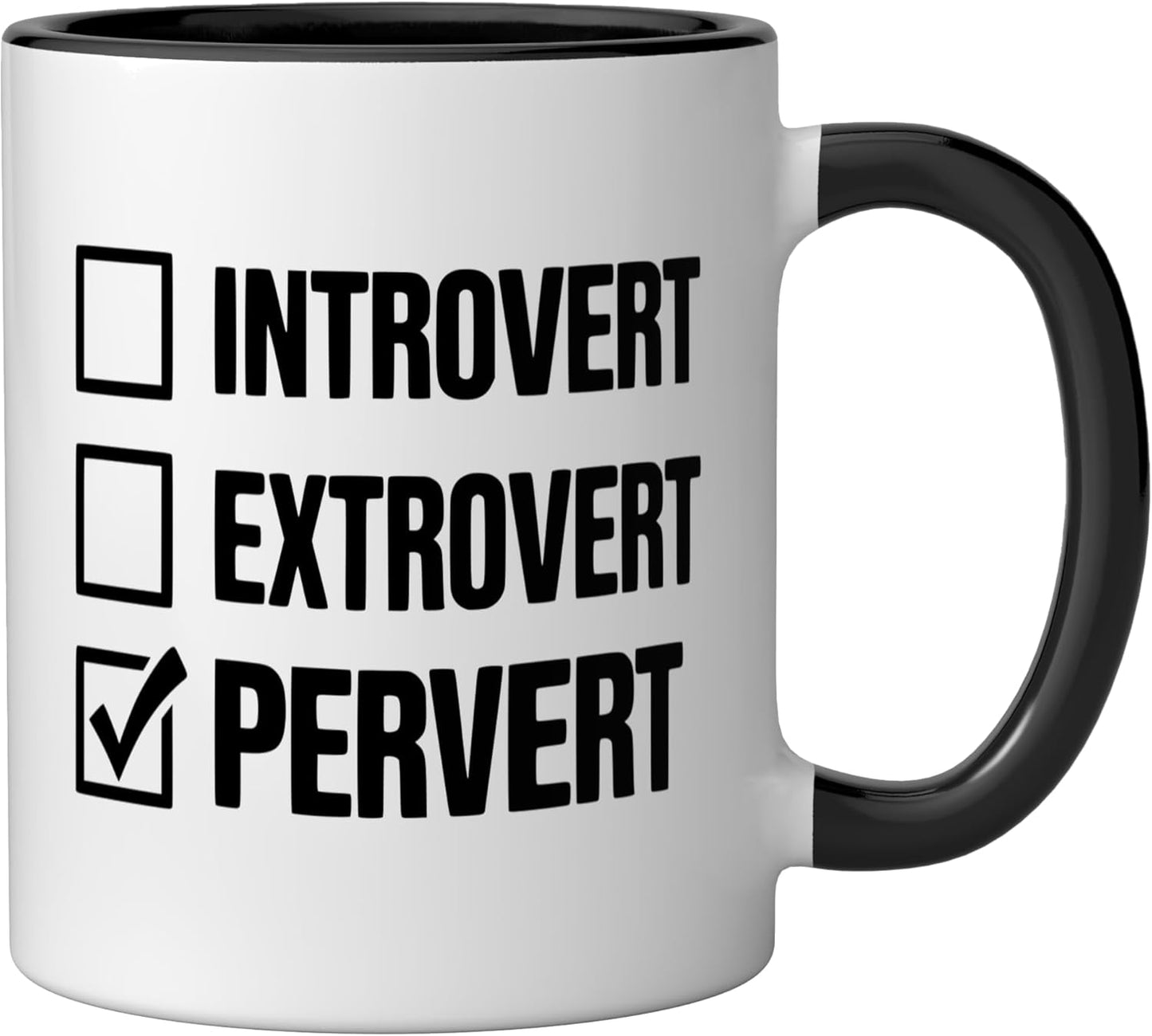 Taza Cerámica Humorística Introvert Extrovert Pervert Negro/Blanco