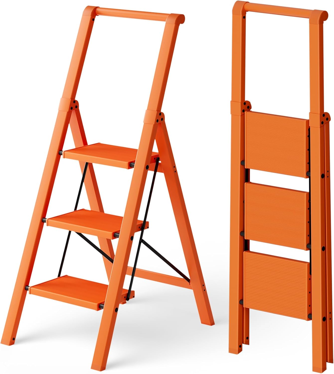 Escalera plegable aluminio 3 escalones naranja