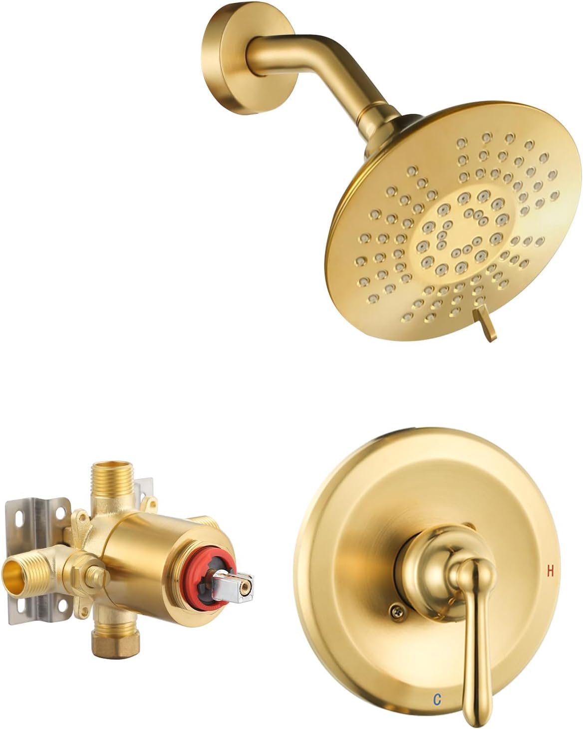 Juego grifo ducha dorado cepillado 6pulg con mango alta presión